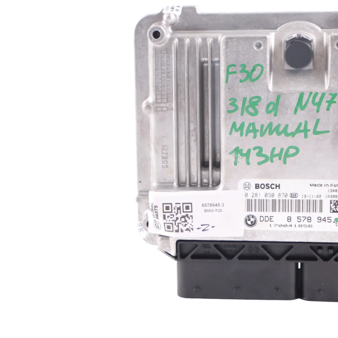 BMW F20 118d F30 318d N47N 143HP ECU Engine Contol Unit DDE Manual - SKU 8578945-3 - Part number 8578945