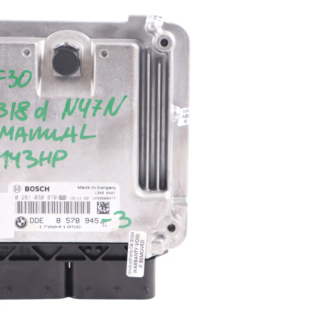 BMW F20 118d F30 318d N47N 143HP ECU Engine Contol Unit DDE Manual - SKU 8578945-3 - Part number 8578945