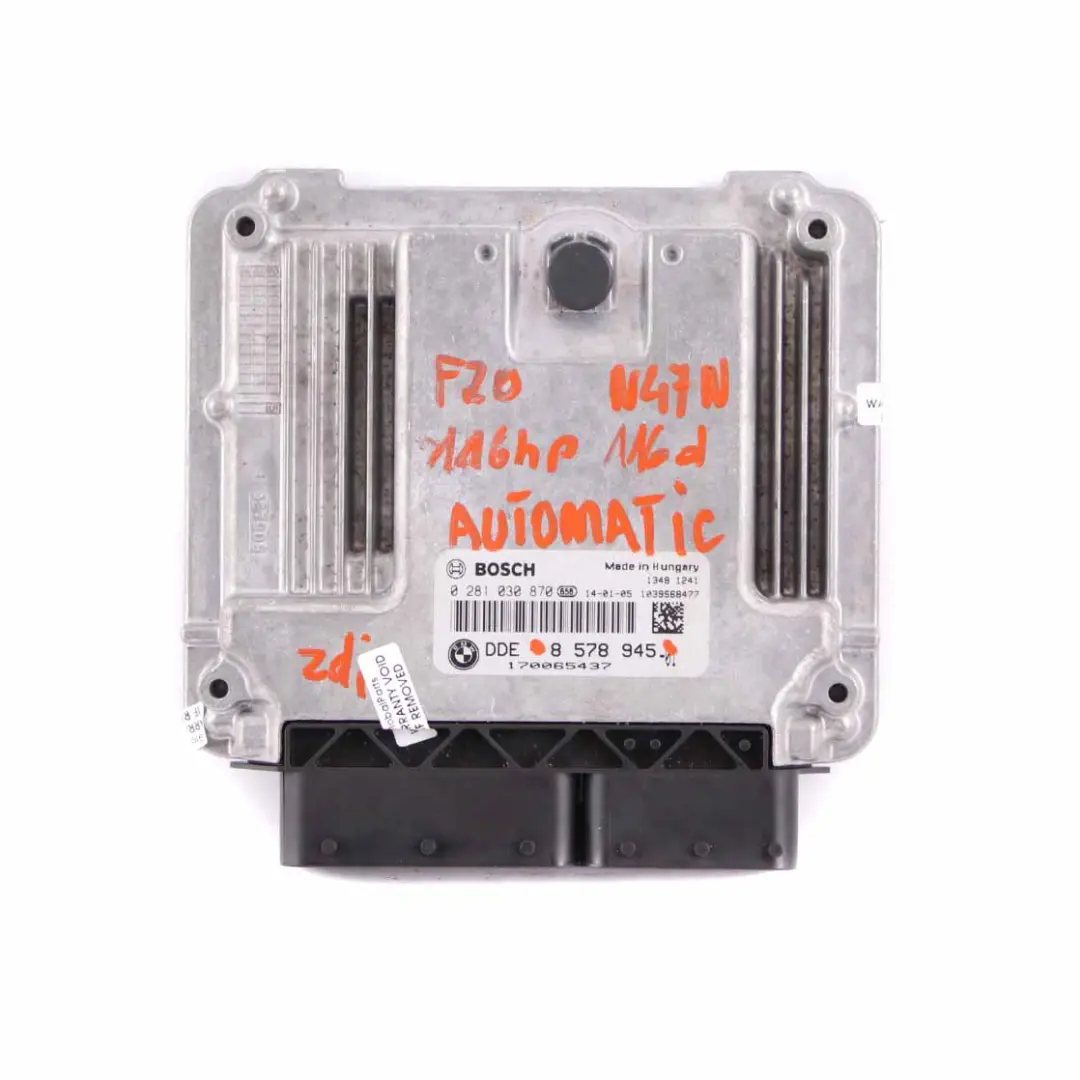 N47N 116HP ECU Engine Contol Unit DDE Automatic to BMW F20 F30 116d 316d with Part number 8578945 BMW F20 F30 116d 316d N47N 116HP ECU Engine Contol Unit DDE Automatic - SKU 8578945 - Part number 8578945