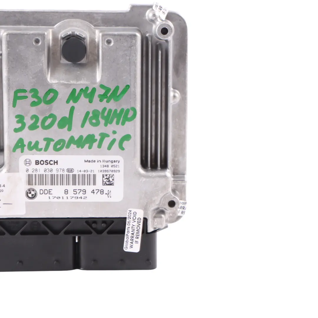 N47N 184HP ECU Unit DDE Automatic to BMW F20 F30 120d 320d Diesel with Part number 8579478 BMW F20 F30 120d 320d Diesel N47N 184HP ECU Unit DDE Automatic - SKU 8579478-4 - Part number 8579478