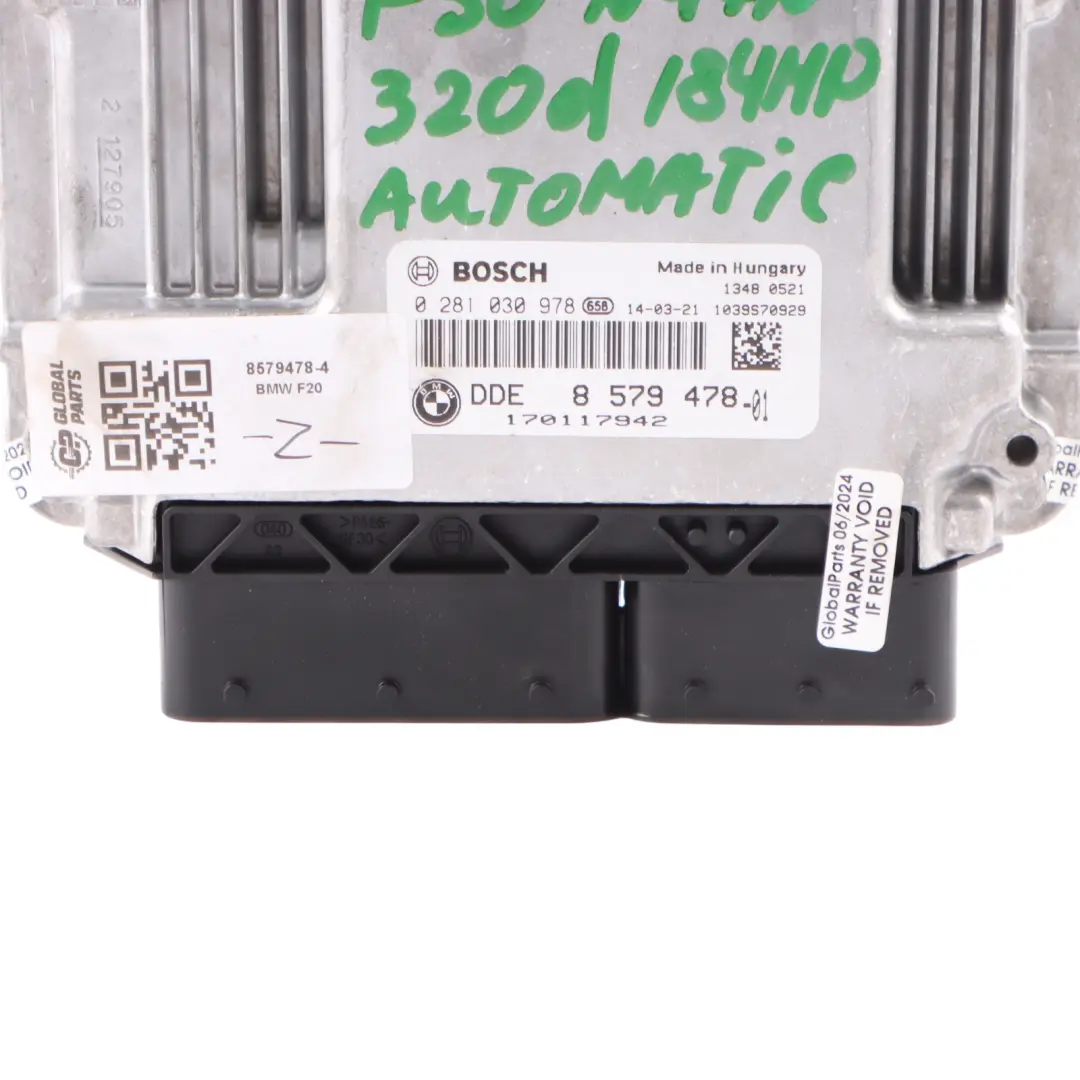 N47N 184HP ECU Unit DDE Automatic to BMW F20 F30 120d 320d Diesel with Part number 8579478 BMW F20 F30 120d 320d Diesel N47N 184HP ECU Unit DDE Automatic - SKU 8579478-4 - Part number 8579478
