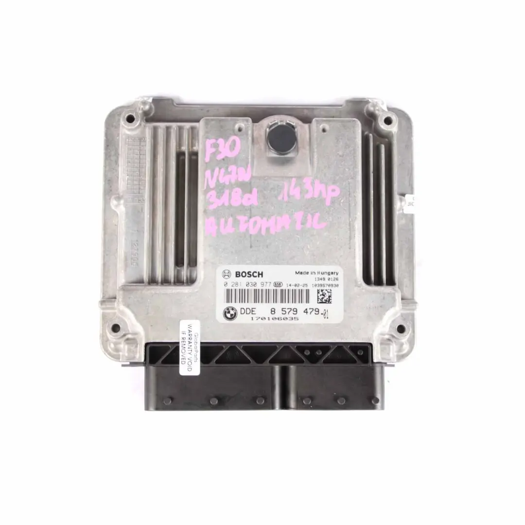N47N Engine Control Unit ECU DDE Automatic to BMW F20 F21 F30 F31 118d 318d with Part number 8579479 BMW F20 F21 F30 F31 118d 318d N47N Engine Control Unit ECU DDE Automatic - SKU 8579479 - Part number 8579479