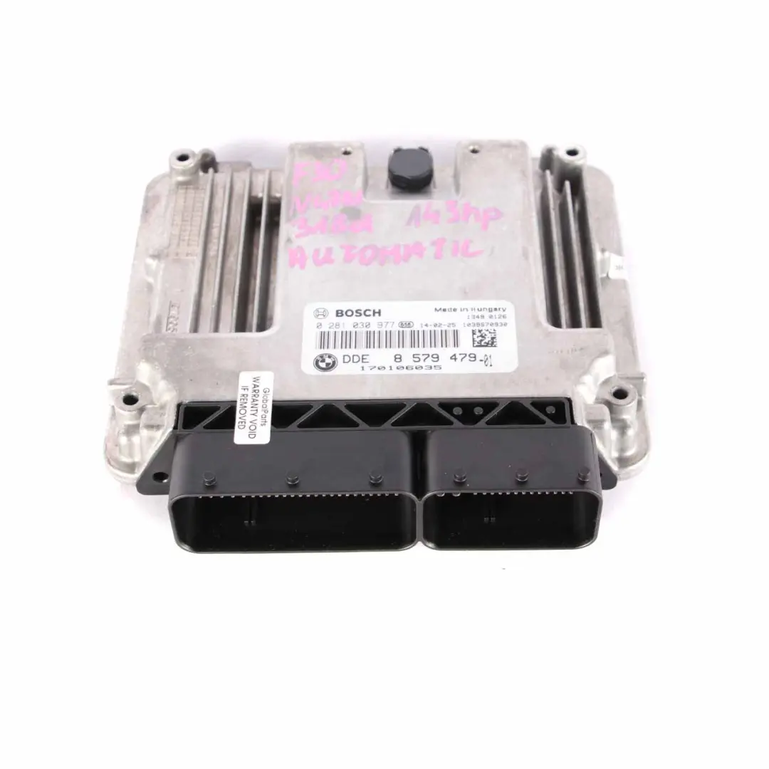 N47N Engine Control Unit ECU DDE Automatic to BMW F20 F21 F30 F31 118d 318d with Part number 8579479 BMW F20 F21 F30 F31 118d 318d N47N Engine Control Unit ECU DDE Automatic - SKU 8579479 - Part number 8579479