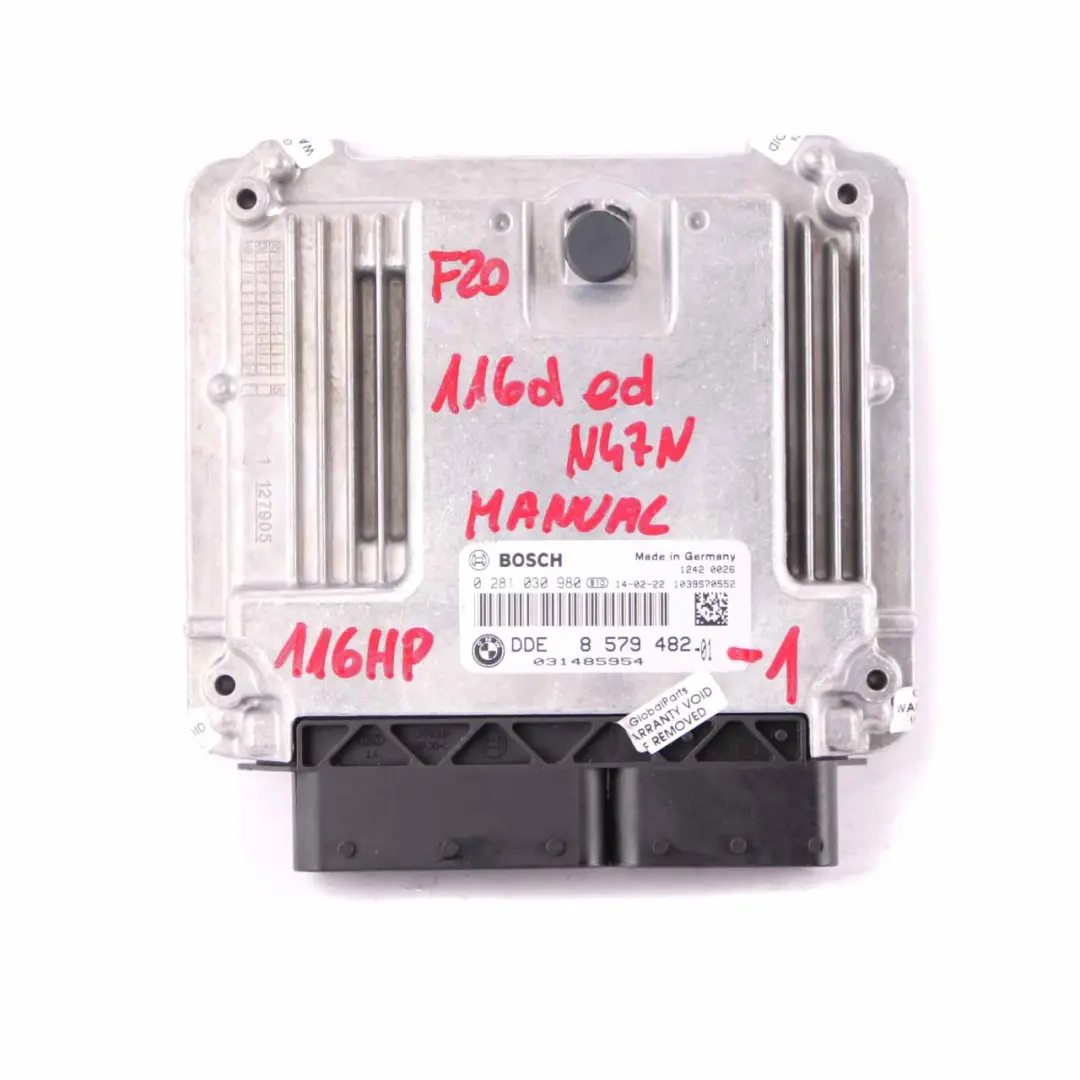 N47N 116HP Contrôle du moteur ECU DDE pour BMW F20 F21 116d ed Diesel à propos du numéro de pièce 8579482 BMW F20 F21 116d ed Diesel N47N 116HP Contrôle du moteur ECU DDE - SKU 8579482 - Numéro de pièce 8579482