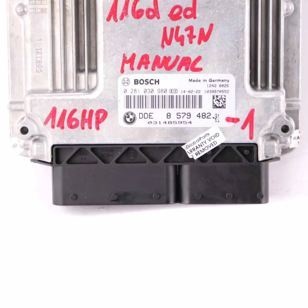 N47N 116HP Contrôle du moteur ECU DDE pour BMW F20 F21 116d ed Diesel à propos du numéro de pièce 8579482 BMW F20 F21 116d ed Diesel N47N 116HP Contrôle du moteur ECU DDE - SKU 8579482 - Numéro de pièce 8579482