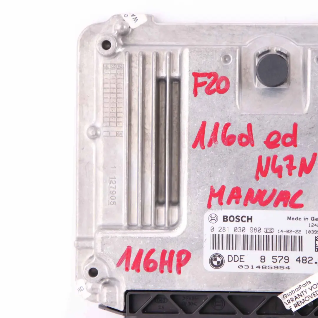 N47N 116HP Control del motor ECU DDE para BMW F20 F21 116d ed Diesel con número de pieza 8579482 BMW F20 F21 116d ed Diesel N47N 116HP Control del motor ECU DDE - SKU 8579482 - Número de pieza 8579482