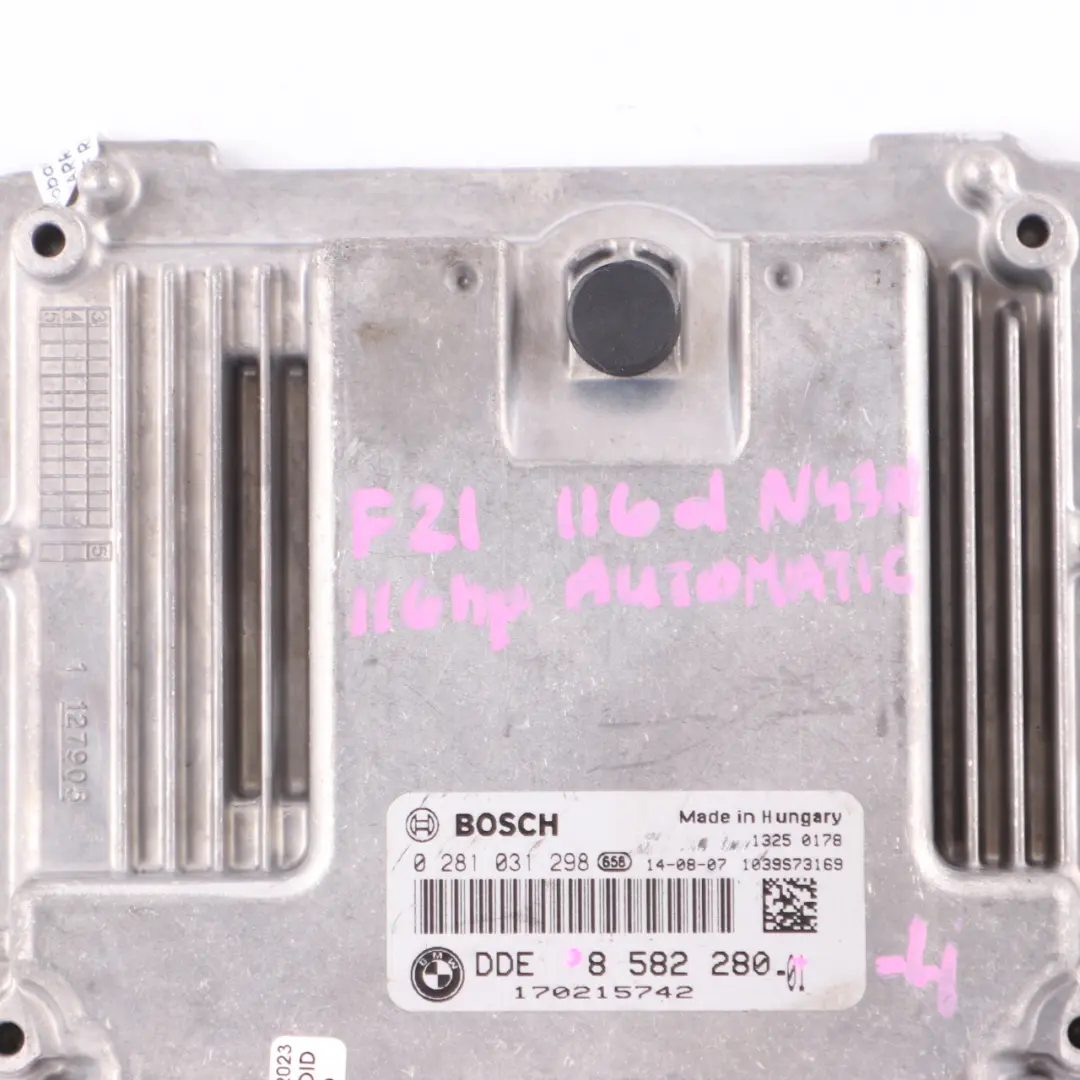 N47N 116HP Control del Motor ECU DDE Transmisión Automática para BMW F20 116d con número de pieza 8582280 BMW F20 116d N47N 116HP Control del Motor ECU DDE Transmisión Automática - SKU 8582280-4 - Número de pieza 8582280
