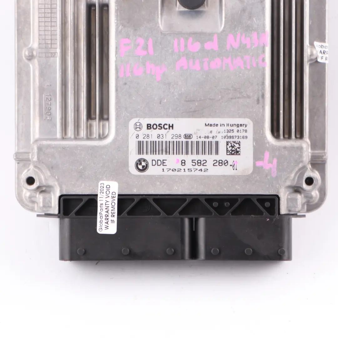 N47N 116HP Contrôle du moteur ECU Transmission automatique pour BMW F20 116d à propos du numéro de pièce 8582280 BMW F20 116d N47N 116HP Contrôle du moteur ECU Transmission automatique - SKU 8582280-4 - Numéro de pièce 8582280