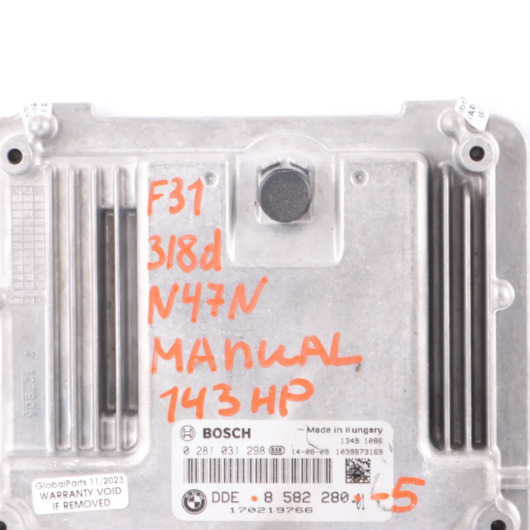 Engine Control Unit BMW F20 F30 F31 118d 318d N47N 143HP ECU DDE Manual - SKU 8582280-5 - Part number 8582280