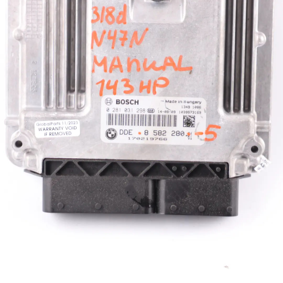 Engine Control Unit BMW F20 F30 F31 118d 318d N47N 143HP ECU DDE Manual - SKU 8582280-5 - Part number 8582280