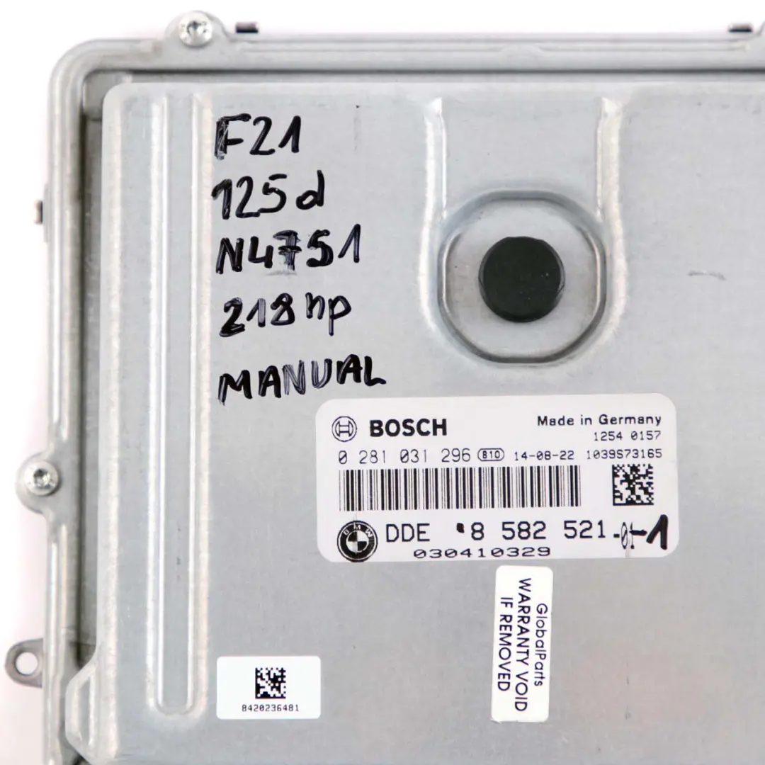 BMW F20 F30 125d 325d N47S1 Control Motor ECU DDE Llave bloqueo FEM - SKU 8582521-1 - Número de pieza 8582521