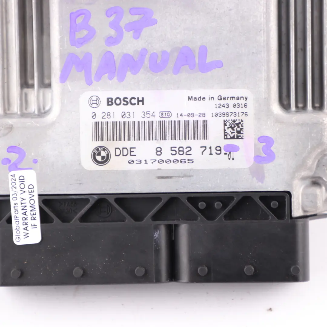 Mini Cooper D F55 F56 B37 116HP Engine Control Unit ECU DDE Manual - SKU 8582719-3 - Part number 8582719