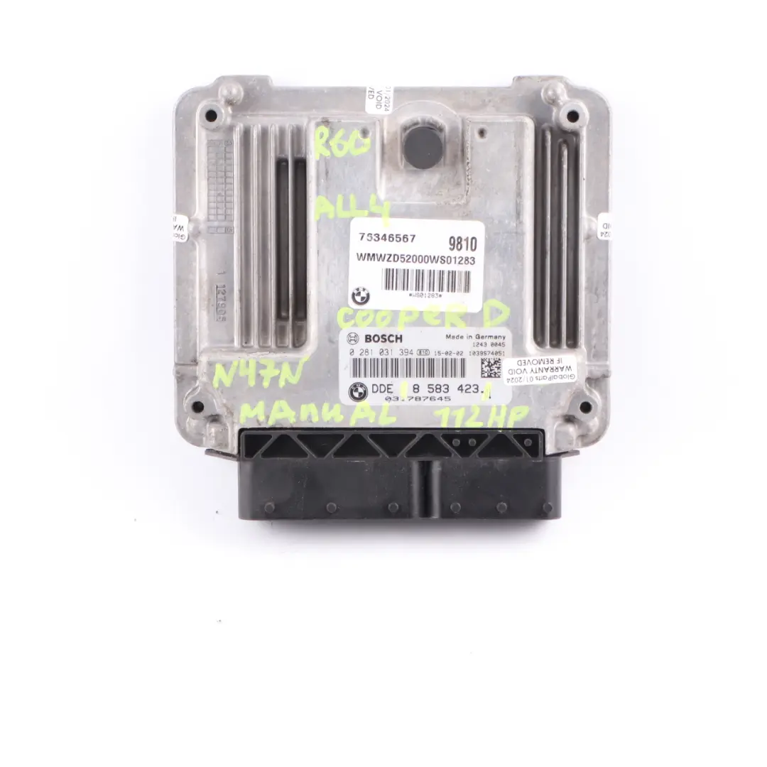 Mini D R60 R61 ALL4 N47N 112HP Moteur ECU de contrôle DDE transmission manuelle - SKU 8583423 - Numéro de pièce 8583423