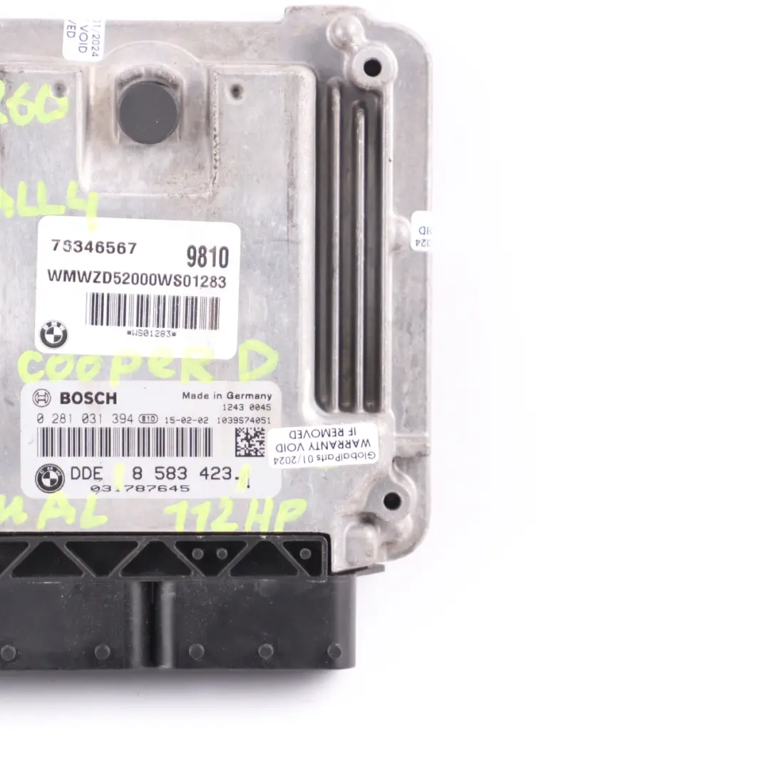 N47N 112HP Motore ECU Unità di controllo DDE Manuale per Mini D R60 R61 ALL4 con numero di parte 8583423 Mini D R60 R61 ALL4 N47N 112HP Motore ECU Unità di controllo DDE Manuale - SKU 8583423 - Numero di parte 8583423