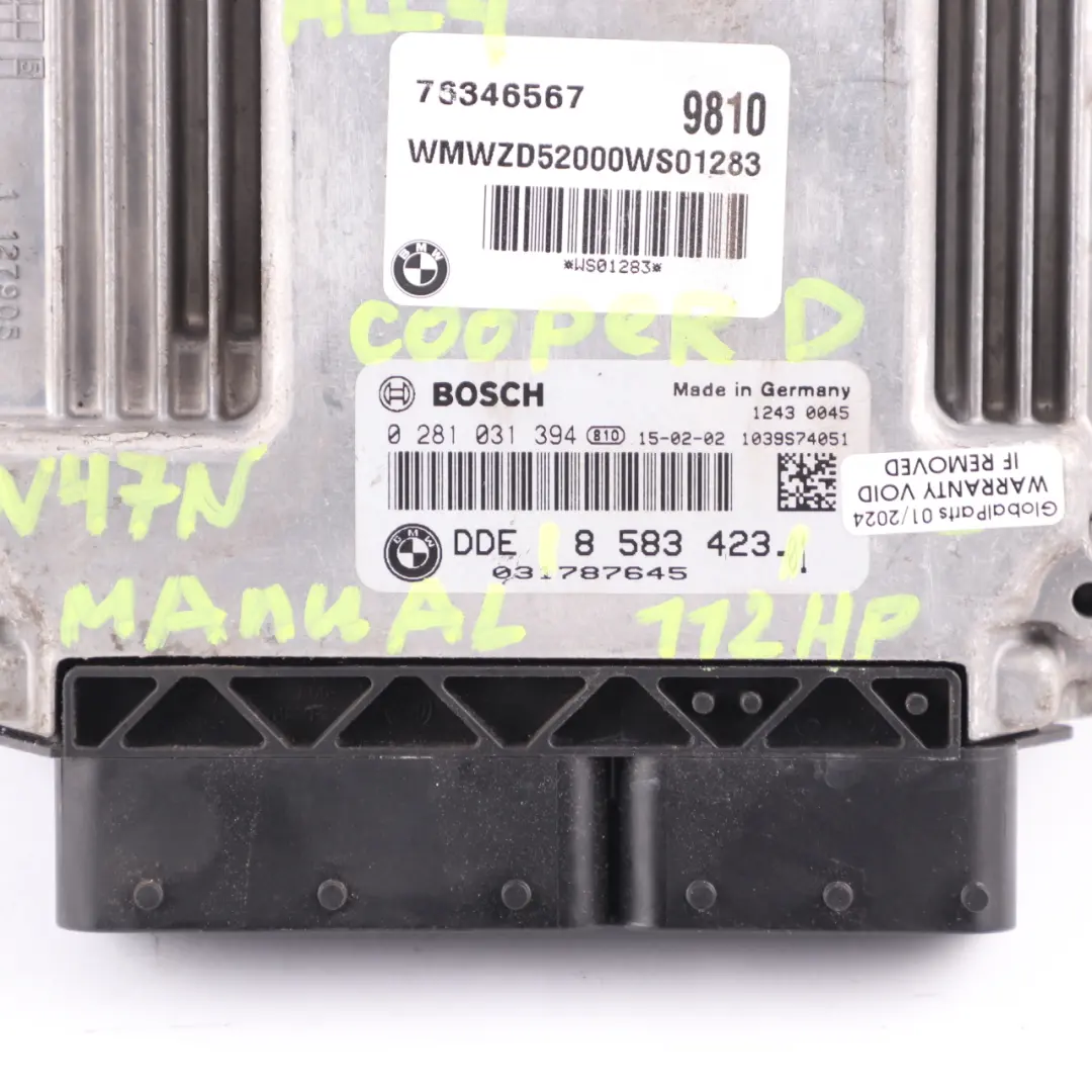 N47N 112HP Motor ECU Steuergerät DDE Schaltgetriebe für Mini D R60 R61 ALL4 mit Teilenummer 8583423 Mini D R60 R61 ALL4 N47N 112HP Motor ECU Steuergerät DDE Schaltgetriebe - SKU 8583423 - Teilenummer 8583423