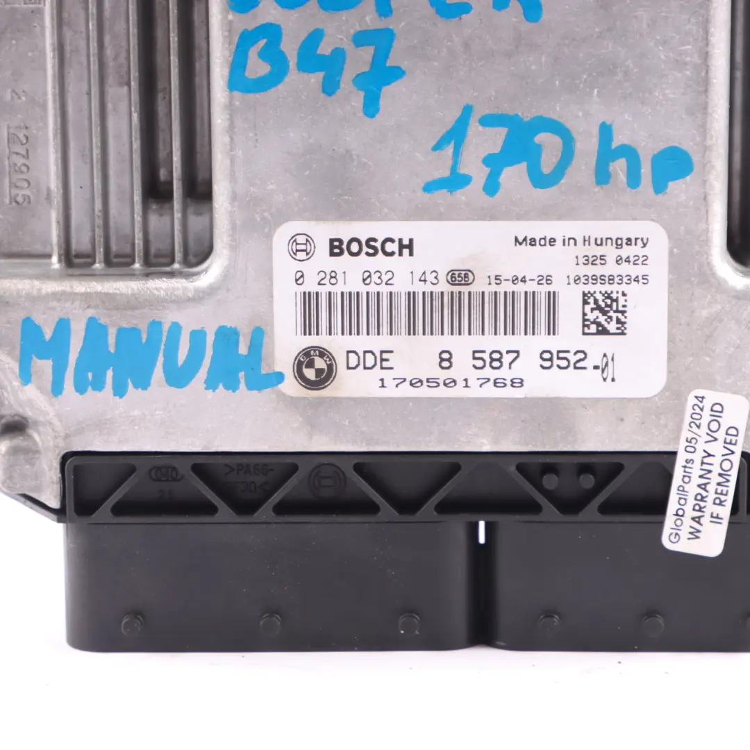 B47 170HP Engine ECU Kit DDE Key BDC Lock Manual to Mini Cooper SD F55 F56 with Part number 8587952 Mini Cooper SD F55 F56 B47 170HP Engine ECU Kit DDE Key BDC Lock Manual - SKU 8587952-3 - Part number 8587952
