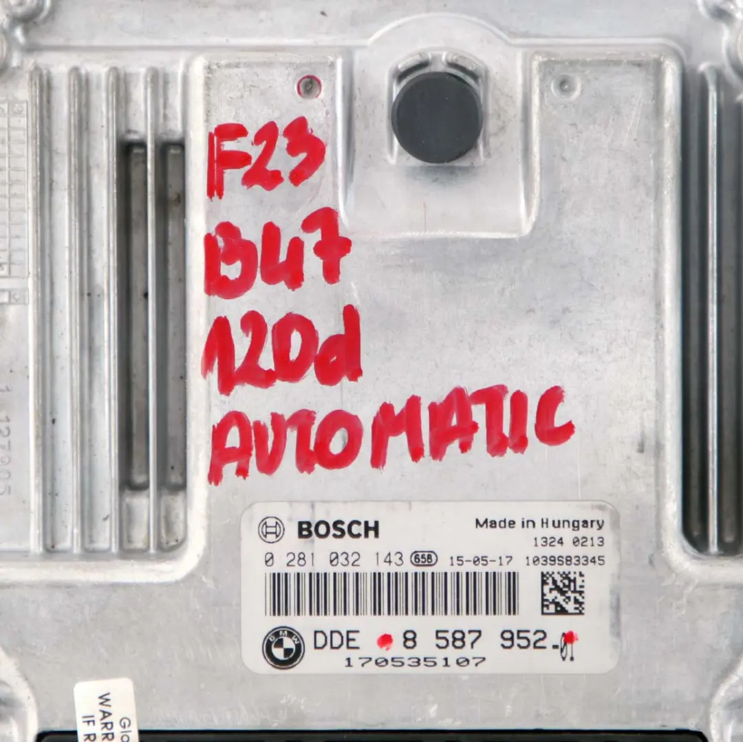 B47 Diesel ECU Engine Unit DDE Automatic to BMW F20 F21 F30 LCI 120d 320d with Part number 8587952 BMW F20 F21 F30 LCI 120d 320d B47 Diesel ECU Engine Unit DDE Automatic - SKU 8587952 - Part number 8587952