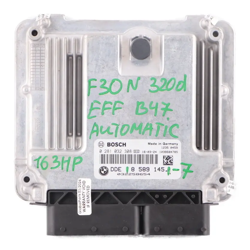 163HP B47 Engine Control Unit ECU DDE Automatic to BMW F30 F31 LCI 320d ed with Part number 8589145 BMW F30 F31 LCI 320d ed 163HP B47 Engine Control Unit ECU DDE Automatic - SKU 8589145-7 - Part number 8589145