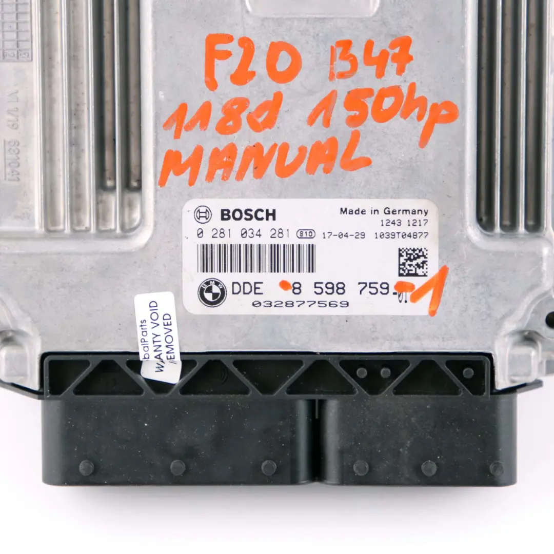 B47 ECU Engine Control Unit DDE Manual to BMW F20 F30 LCI 118d 318d Diesel with Part number 8598759 BMW F20 F30 LCI 118d 318d Diesel B47 ECU Engine Control Unit DDE Manual - SKU 8598759-1 - Part number 8598759