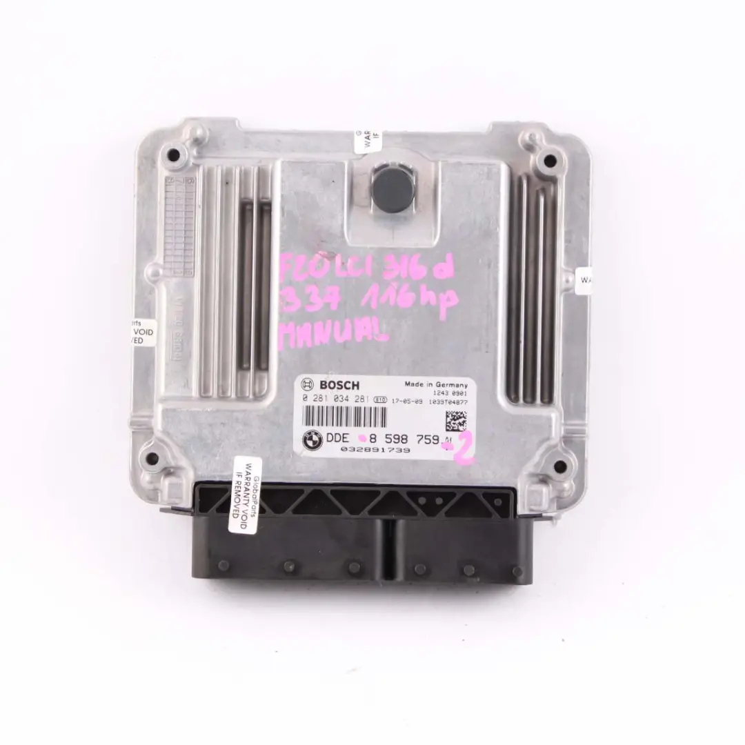 BMW F20 F30 LCI 116d 316d Diesel B37 ECU Engine Control Unit DDE Manual - SKU 8598759-2 - Part number 8598759