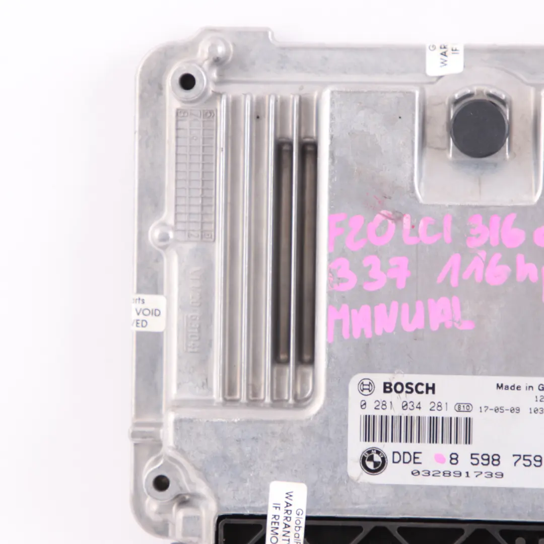 BMW F20 F30 LCI 116d 316d Diesel B37 ECU Engine Control Unit DDE Manual - SKU 8598759-2 - Part number 8598759