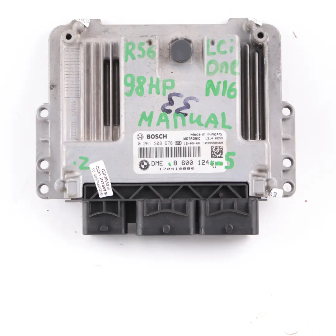 Mini One R56 LCI R60 N16 98HP Engine Control ECU DME CAS3 Keys Manual - SKU 8600124-5 - Part number 8600124