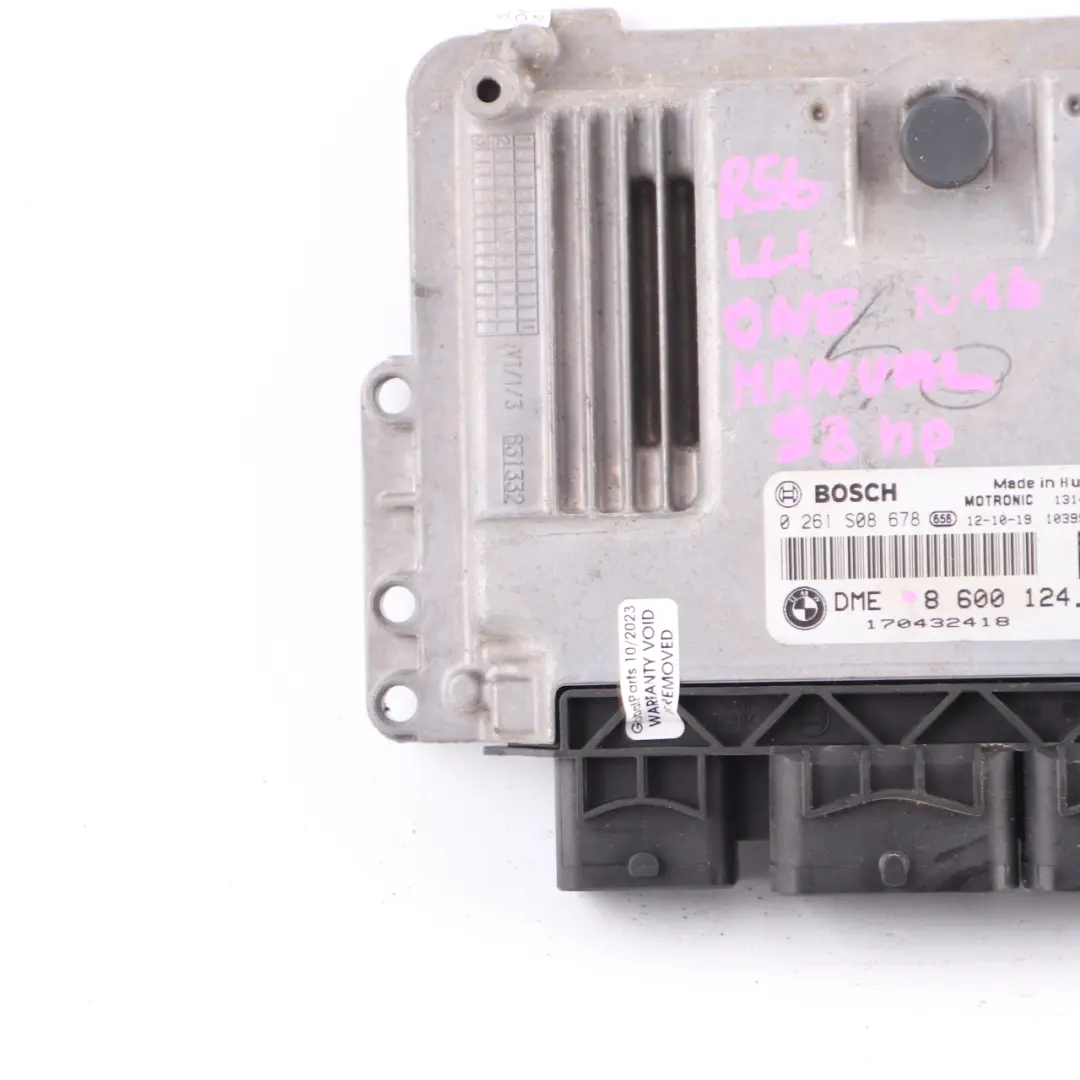 98HP Engine Control Unit Module ECU DME Manual to Mini One R56 LCI R60 N16 with Part number 8600124 Mini One R56 LCI R60 N16 98HP Engine Control Unit Module ECU DME Manual - SKU 8600124 - Part number 8600124