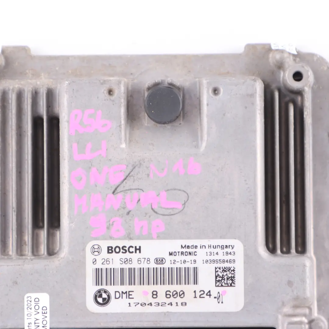 98HP Módulo Unidad Control Motor ECU DME Manual para Mini R56 LCI R60 N16 con número de pieza 8600124 Mini R56 LCI R60 N16 98HP Módulo Unidad Control Motor ECU DME Manual - SKU 8600124 - Número de pieza 8600124