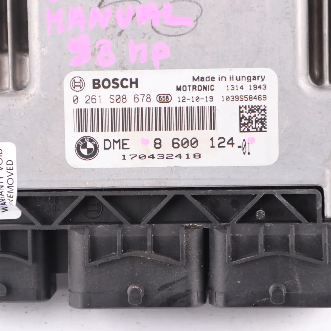 98HP Engine Control Unit Module ECU DME Manual to Mini One R56 LCI R60 N16 with Part number 8600124 Mini One R56 LCI R60 N16 98HP Engine Control Unit Module ECU DME Manual - SKU 8600124 - Part number 8600124