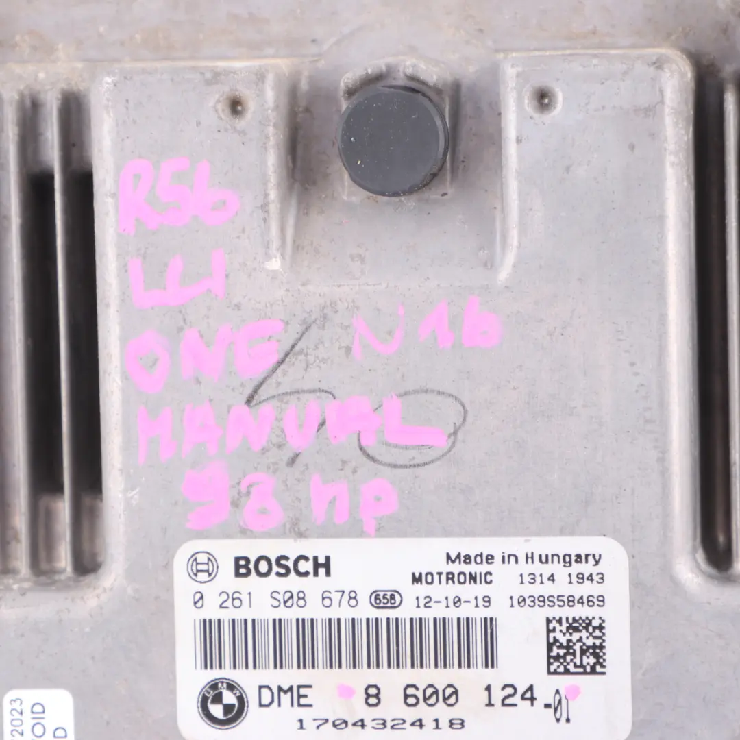 98HP Engine Control Unit Module ECU DME Manual to Mini One R56 LCI R60 N16 with Part number 8600124 Mini One R56 LCI R60 N16 98HP Engine Control Unit Module ECU DME Manual - SKU 8600124 - Part number 8600124