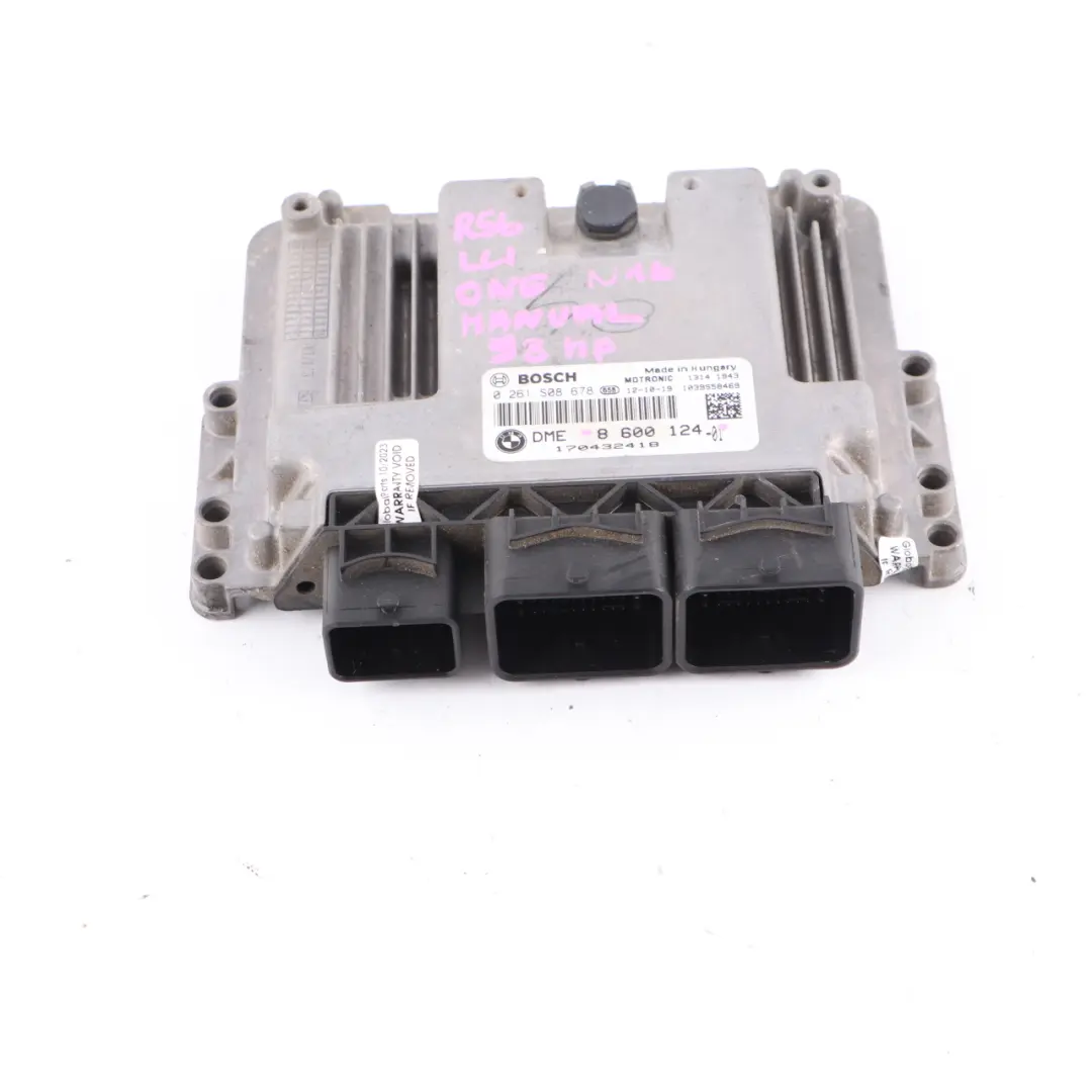 98HP Engine Control Unit Module ECU DME Manual to Mini One R56 LCI R60 N16 with Part number 8600124 Mini One R56 LCI R60 N16 98HP Engine Control Unit Module ECU DME Manual - SKU 8600124 - Part number 8600124