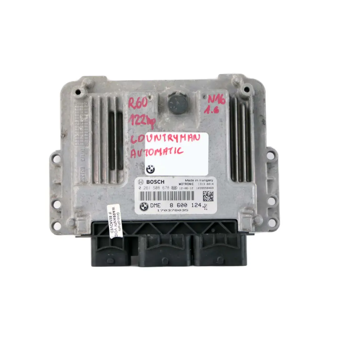 Mini Cooper R56 LCI R60 N16 Engine Control ECU DME CAS3 Key Automatic - SKU 8600124-1 - Part number 8600124