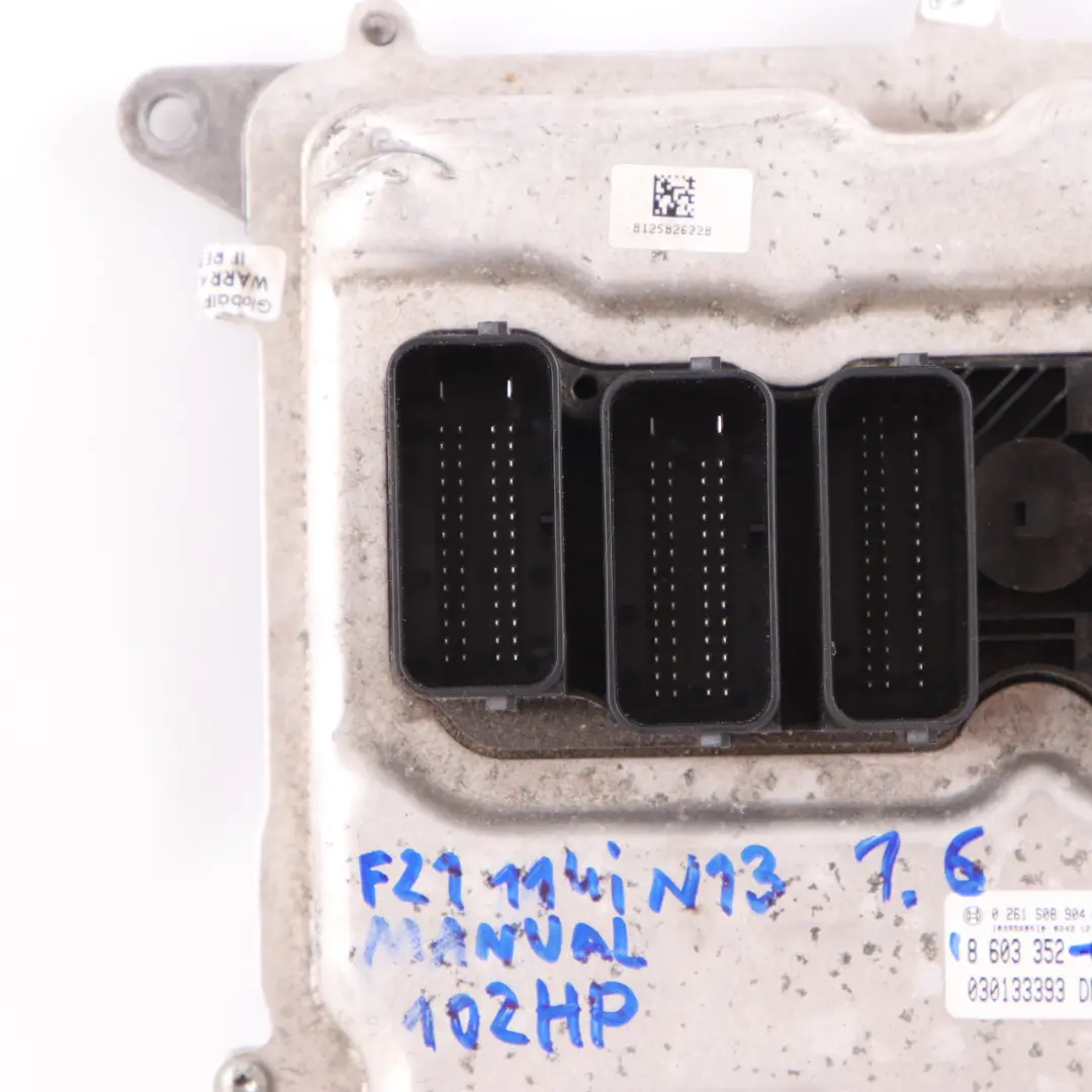 102HP Engine Control Unit ECU DME Manual to BMW F20 114i N13 1.6 with Part number 8603352 BMW F20 114i N13 1.6 102HP Engine Control Unit ECU DME Manual - SKU 8603352-4 - Part number 8603352