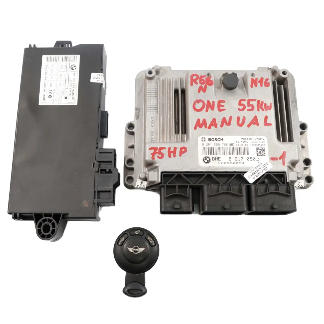 55kW N16 1.6 75HP Engine ECU Kit DME CAS 3 + Key to Mini R56 LCI One with Part number 8617050 Mini R56 LCI One 55kW N16 1.6 75HP Engine ECU Kit DME CAS 3 + Key - SKU 8617050-1 - Part number 8617050