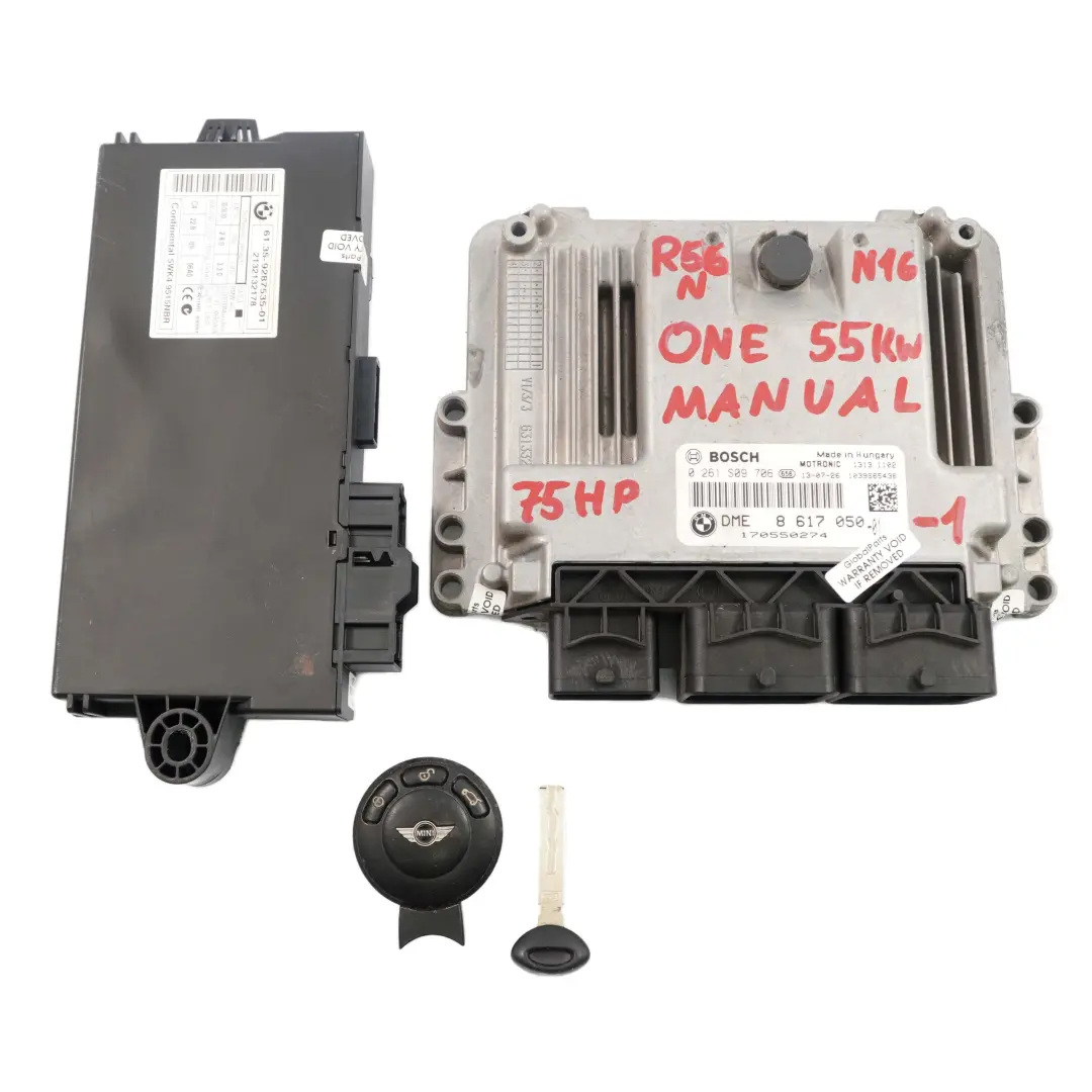 55kW N16 1.6 75HP Engine ECU Kit DME CAS 3 + Key Mini R56 LCI One - SKU 8617050-1 - Part number 8617050
