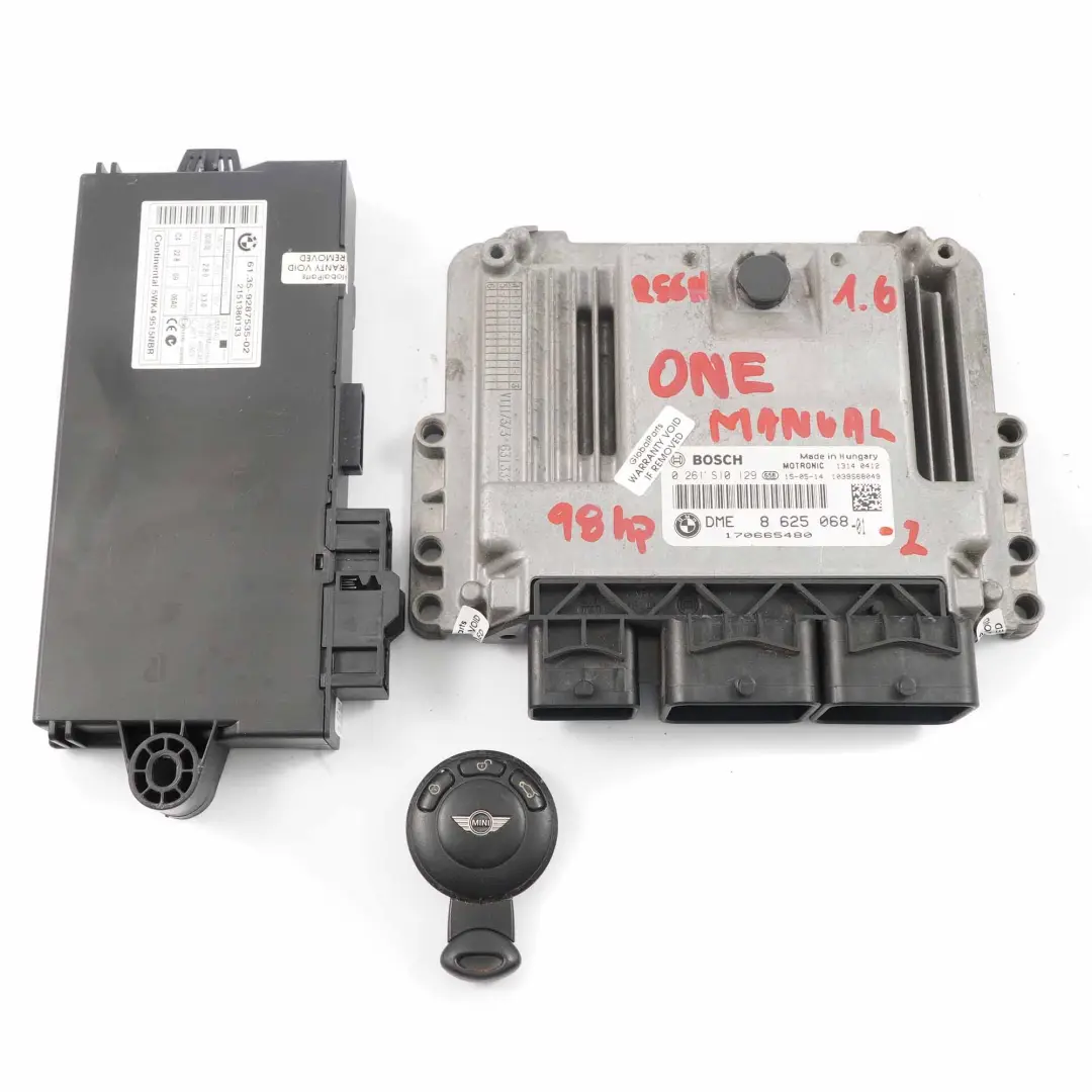 98HP Engine ECU Kit DME CAS 3 + Key Manual Mini One R56 LCI R58 N16 1.6 - SKU 8625068-2 - Part number 8625068