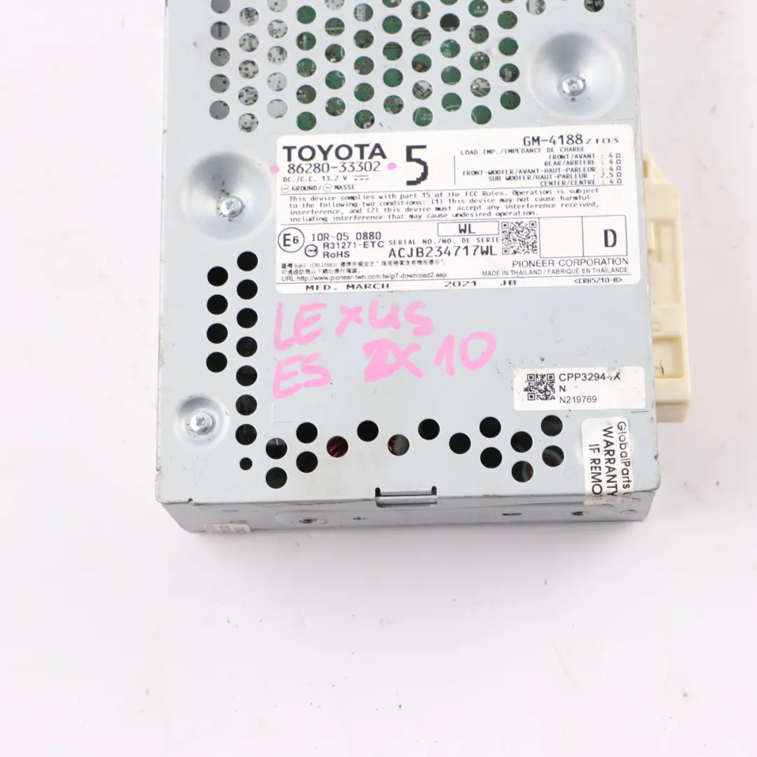 ZX10 Toyota Audio Amplifier Sound System Module Pioneer to Lexus ES with Part number 86280-33302 Lexus ES ZX10 Toyota Audio Amplifier Sound System Module Pioneer - SKU 86280-33302 - Part number 86280-33302