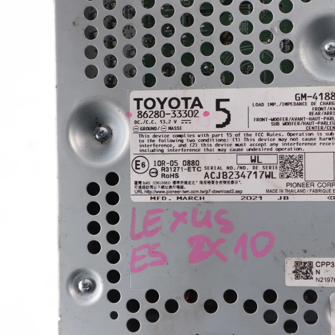 ZX10 Toyota Audio Amplifier Sound System Module Pioneer to Lexus ES with Part number 86280-33302 Lexus ES ZX10 Toyota Audio Amplifier Sound System Module Pioneer - SKU 86280-33302 - Part number 86280-33302