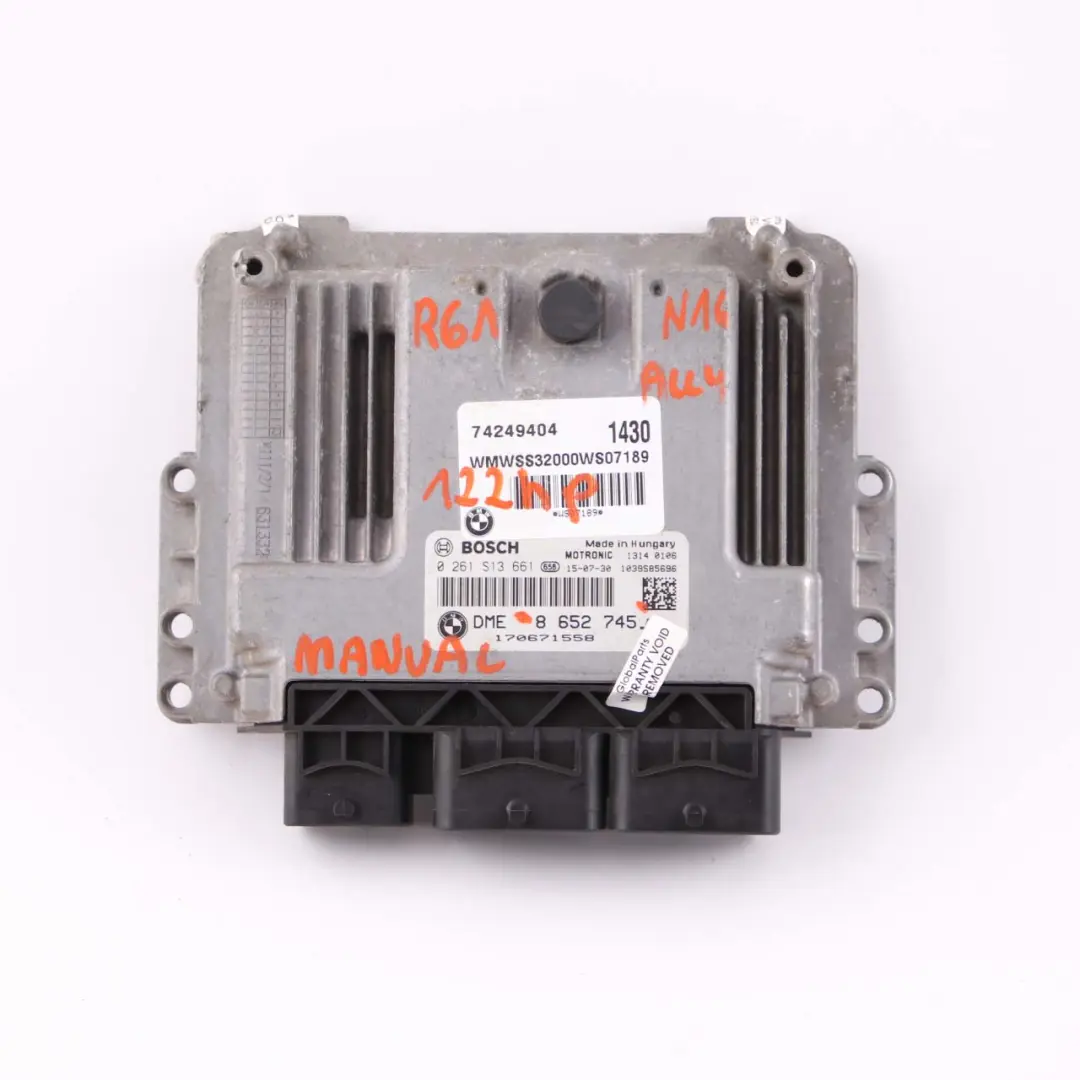 122HP Engine Control Unit ECU DME CAS3 Key to Mini Cooper R60 R61 ALL4 N16 with Part number 8652745 Mini Cooper R60 R61 ALL4 N16 122HP Engine Control Unit ECU DME CAS3 Key - SKU 8652745-1 - Part number 8652745