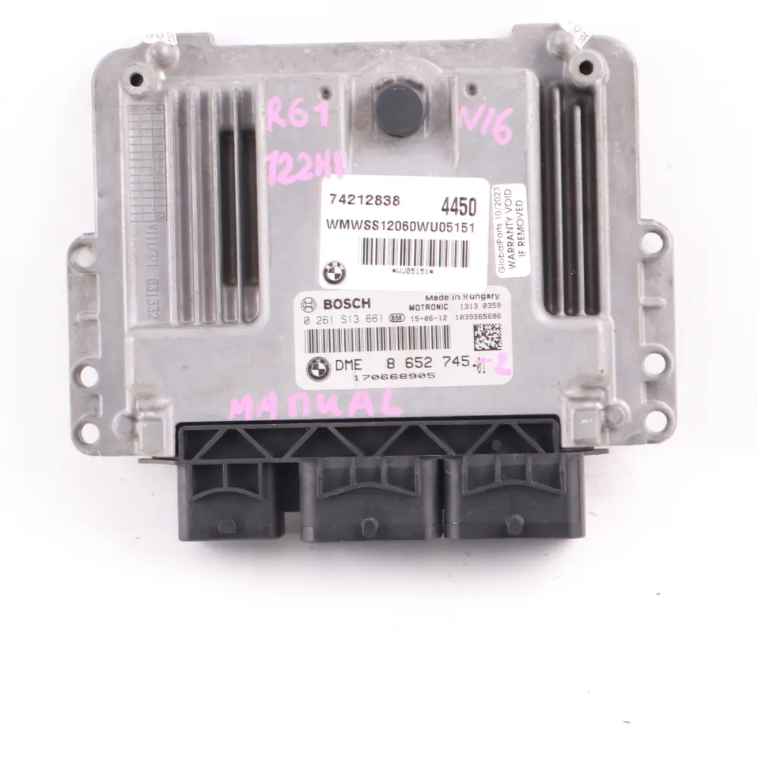 Mini Cooper R60 R61 N16 122HP Engine Control Unit ECU DME CAS3 Key - SKU 8652745-2 - Part number 8652745