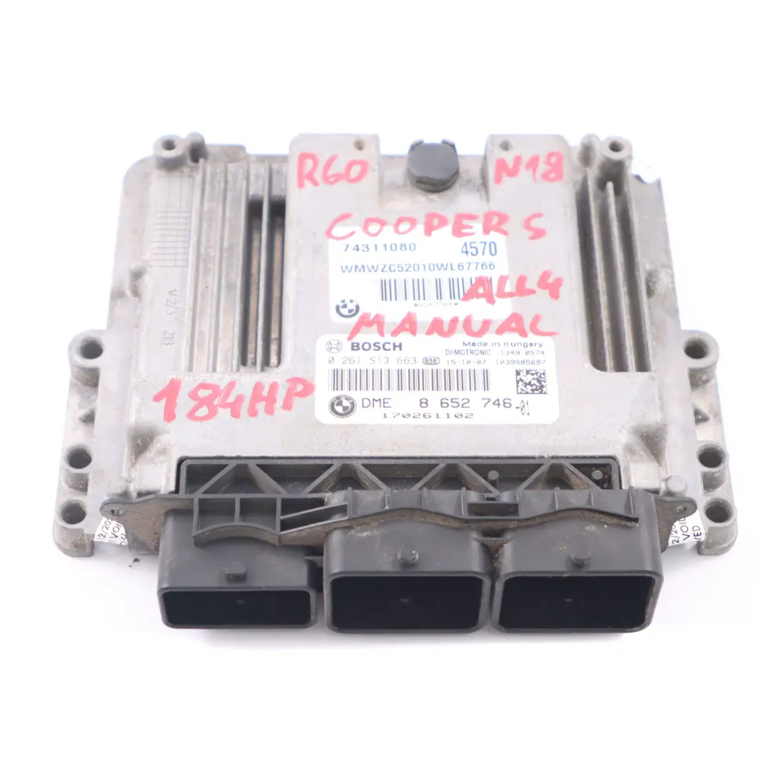 184HP ECU Engine Control Unit DME Manual Mini Cooper S R60 ALL4 N18 1.6 - SKU 8652746 - Part number 8652746