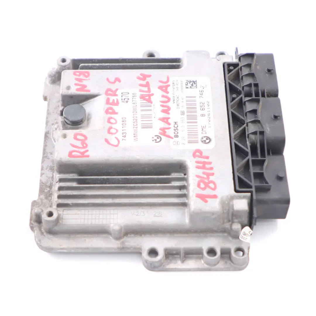 184HP ECU Unidad Control Motor DME Manual para Mini Cooper S R60 ALL4 N18 1.6 con número de pieza 8652746 Mini Cooper S R60 ALL4 N18 1.6 184HP ECU Unidad Control Motor DME Manual - SKU 8652746 - Número de pieza 8652746