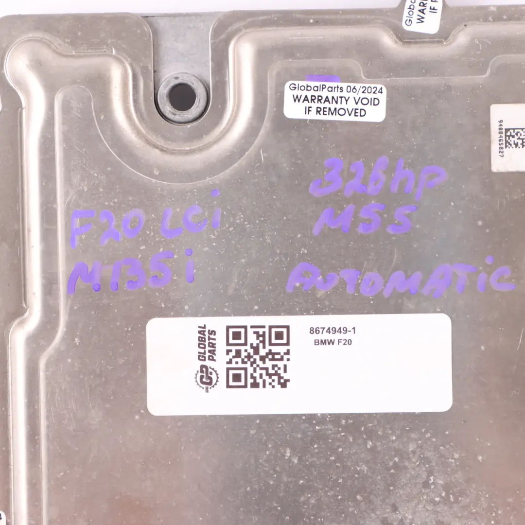 N55 326HP Engine Control Unit ECU DME Automatic to BMW F20 M135i F30 335i with Part number 8674949 BMW F20 M135i F30 335i N55 326HP Engine Control Unit ECU DME Automatic - SKU 8674949-1 - Part number 8674949