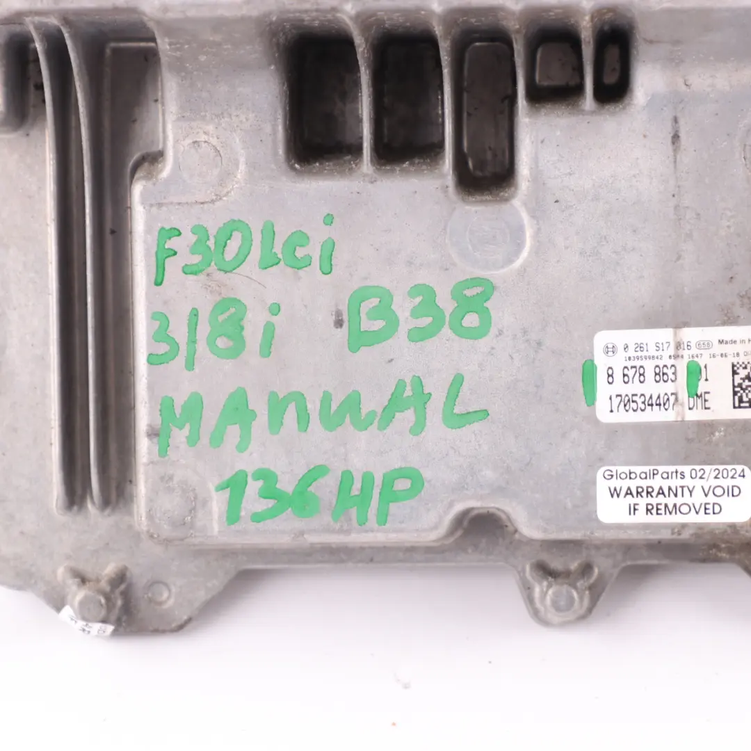 B38 136HP Engine Control Unit ECU DME Manual to BMW F20 118i F30 318i LCI with Part number 8678863 BMW F20 118i F30 318i LCI B38 136HP Engine Control Unit ECU DME Manual - SKU 8678863 - Part number 8678863