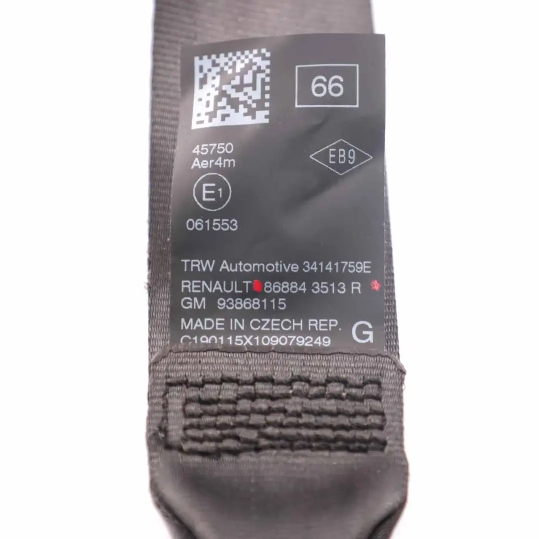 Renault Trafic III Seat Belt Front Left N/S Safety Seatbelt Black - SKU 868843513R - Part number 868843513R