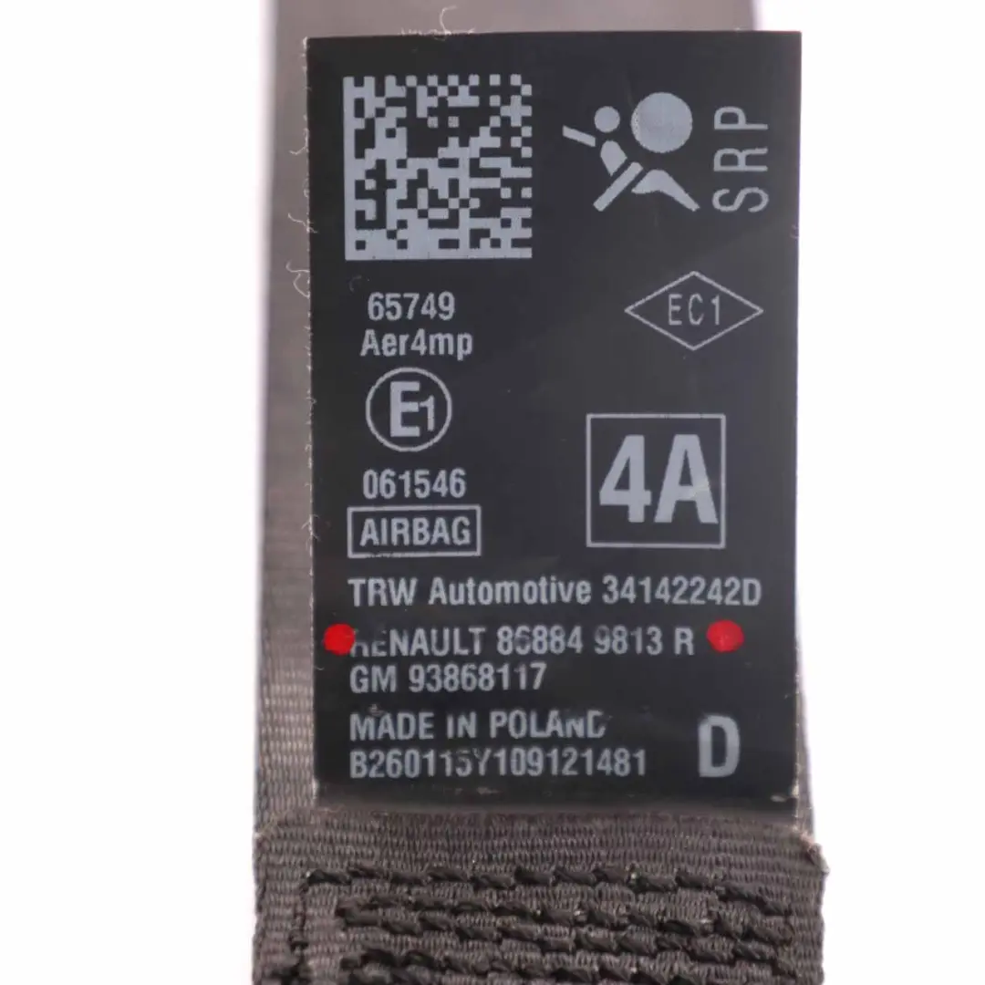 Ceinture de sécurité avant droite Noir pour Renault Trafic III à propos du numéro de pièce 868849813R Renault Trafic III Ceinture de sécurité avant droite Noir - SKU 868849813R - Numéro de pièce 868849813R