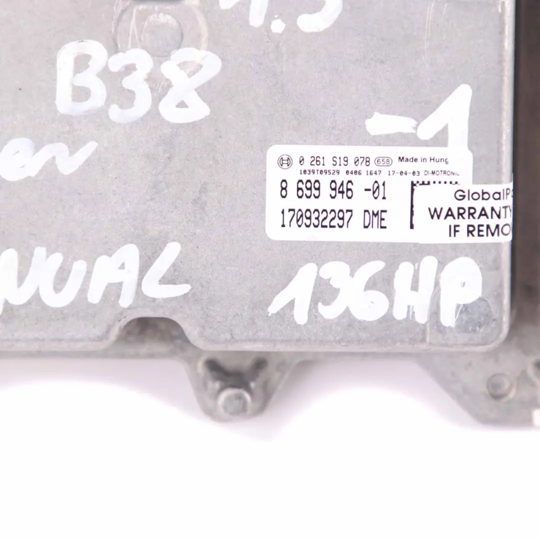 B38 1.5 136HP Petrol Engine Control ECU DME to Mini Cooper F56 with Part number 8699946 Mini Cooper F56 B38 1.5 136HP Petrol Engine Control ECU DME - SKU 8699946 - Part number 8699946