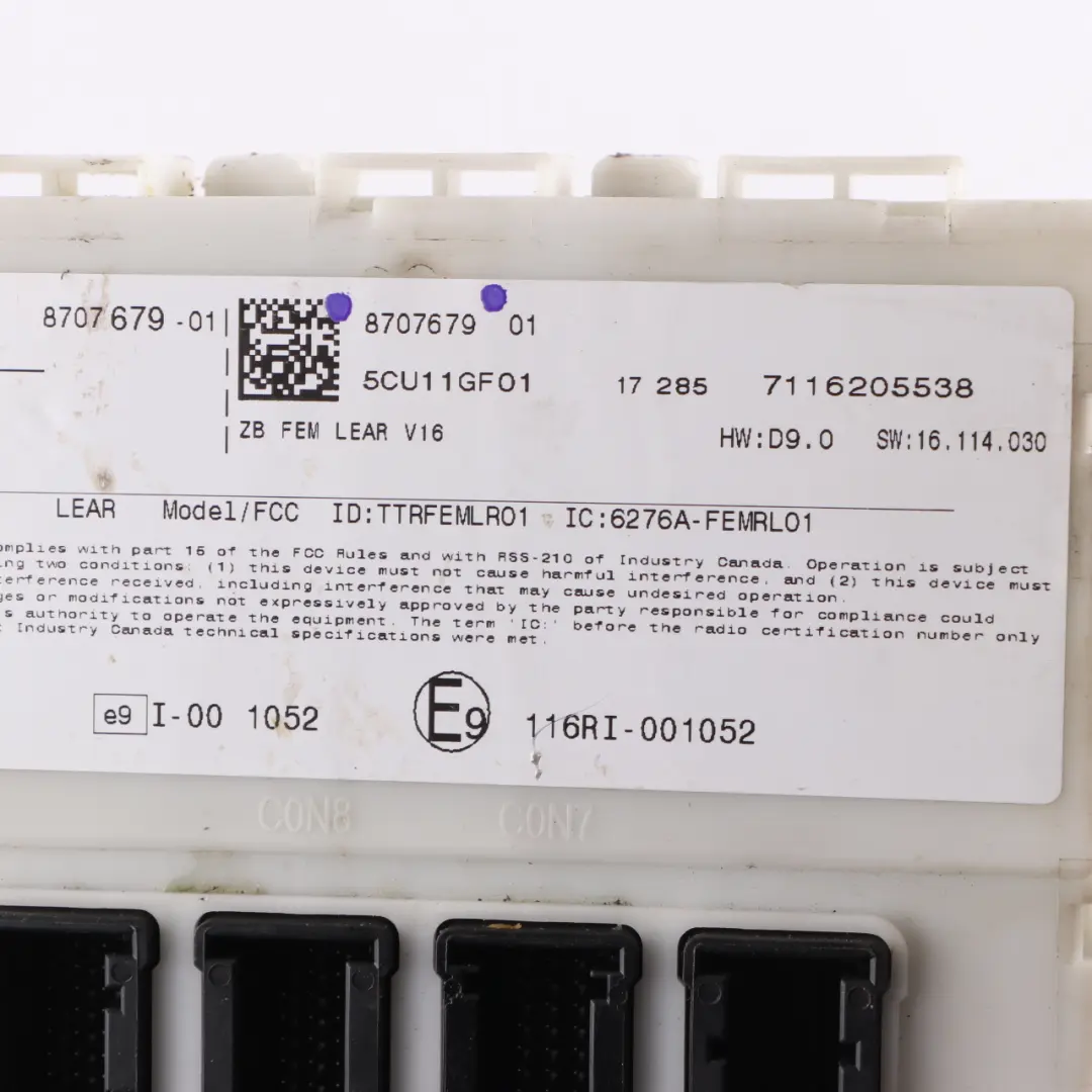 Body Control Module Unit FEM to BMW F20 F21 F22 with Part number 8707679 BMW F20 F21 F22 Body Control Module Unit FEM - SKU 8707679 - Part number 8707679