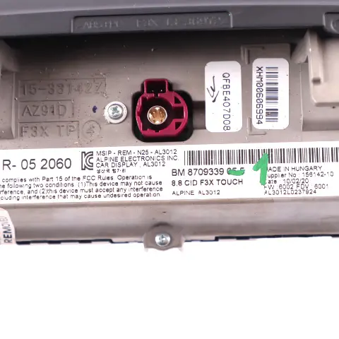  On-Board Screen BMW F20 F30 LCI Information Display Touch Monitor 8,8" - SKU 8709339-1 - Part number 8709339