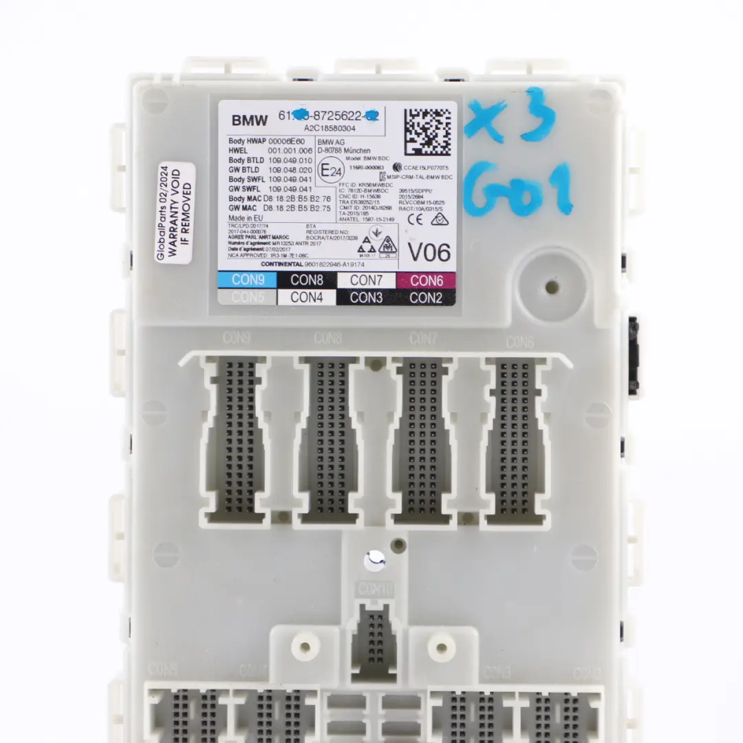 Body Control Module Domain Controller Unit BDC ECU to BMW X3 G01 with Part number 8725622 BMW X3 G01 Body Control Module Domain Controller Unit BDC ECU - SKU 8725622 - Part number 8725622